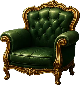 A green leather armchair